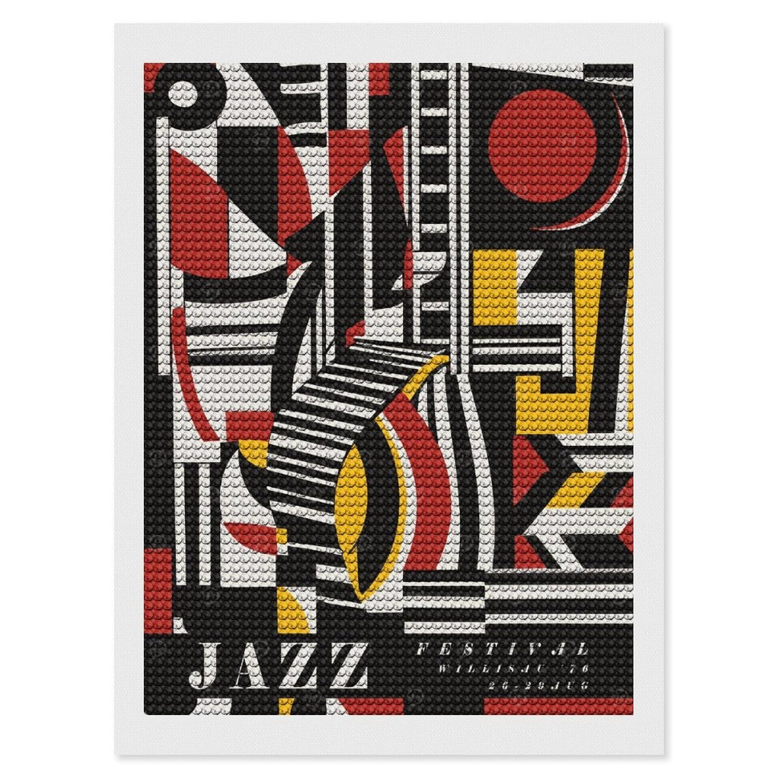 Junmoney Jazz Music Diamond Painting Canvas Kit 12"x16", Round Gems, Living Room Decor, Seasonal Gift Choice, Modern Decor