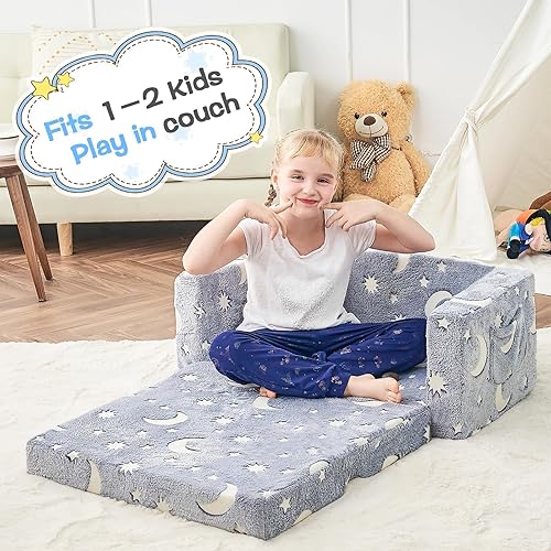 Miniatura 4 de IFNOW Sofá para niños pequeños, silla plegable para niños, sofá 2 en 1, sofá infantil para sala de juegos, 2 asientos extrasuave, sofá abierto que
