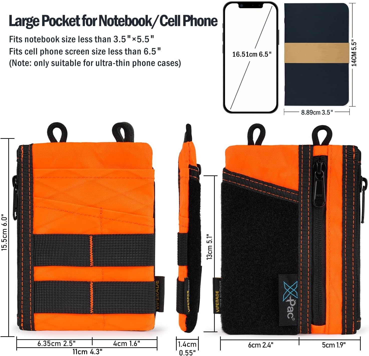 VIPERADE VE18 EDC Pouch, Pocket Organizer for Men, EDC Pocket Organizer, 3 Slots with 2 Zipper Pockets, Multitool Pouch