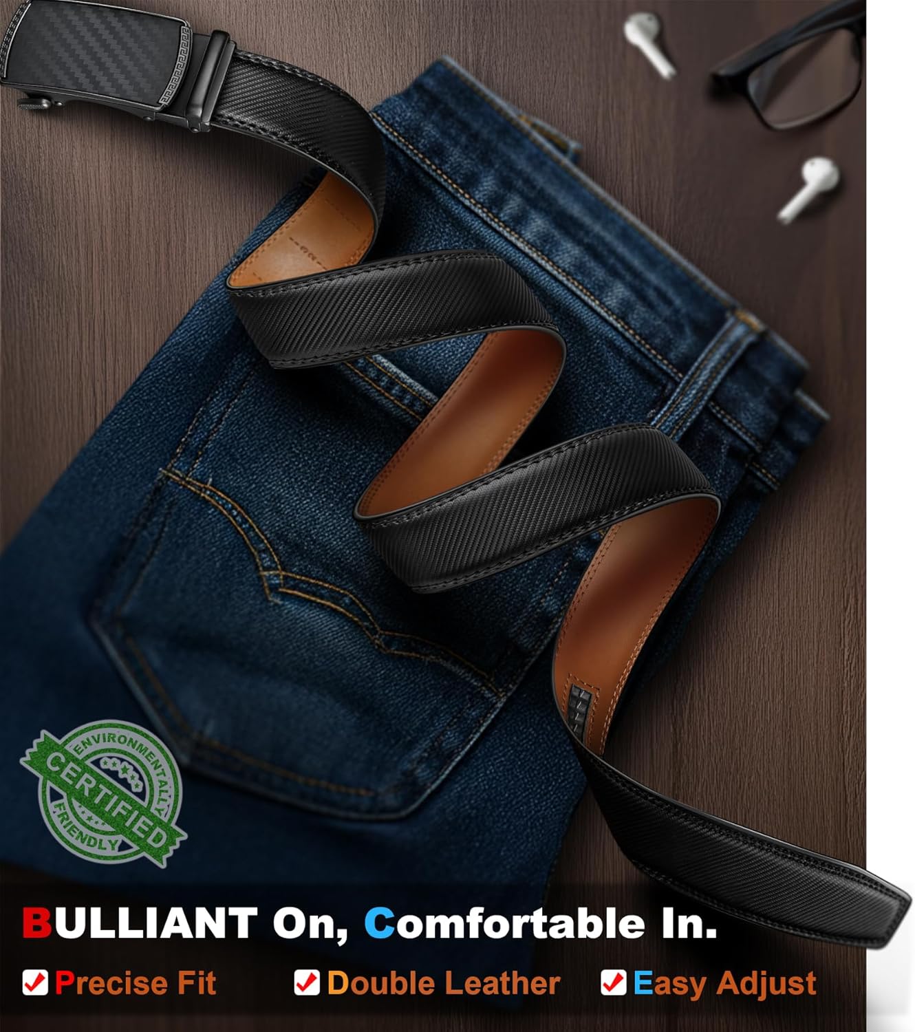 BULLIANT Men's Belt,Slide Ratchet Belt Adjsutable For Men Suit Casual Jeans Gift Boxed,Trim To Fit - Image 2