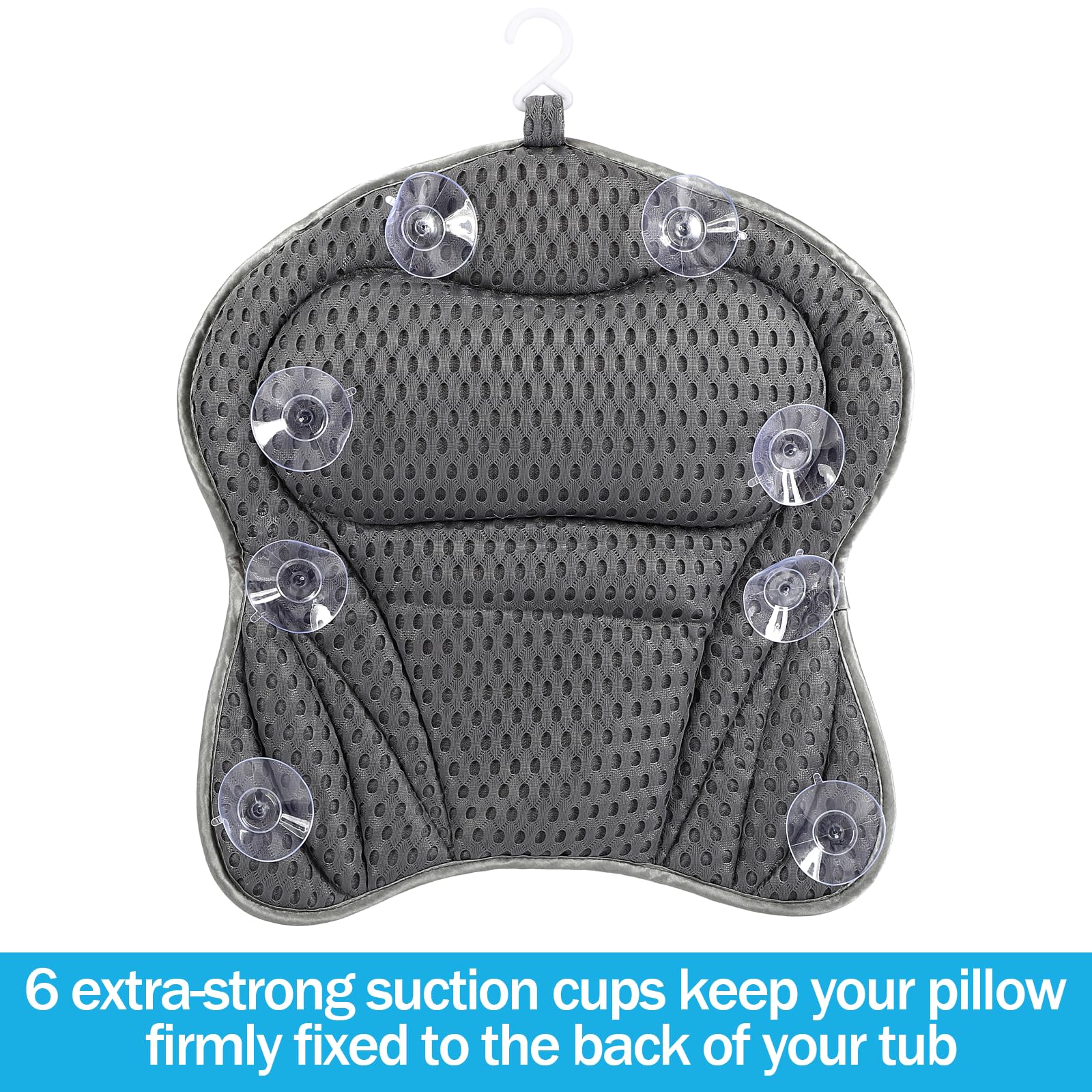 Almohada Bañera, Malla 4D Almohada de Baño, Almohada para Bañera con 6 Ventosas Antideslizantes, Reposacabezas Ergonómico, Puede soportar la Cabeza, el Cuello, la Espalda, para Bañera de Hidromasaje