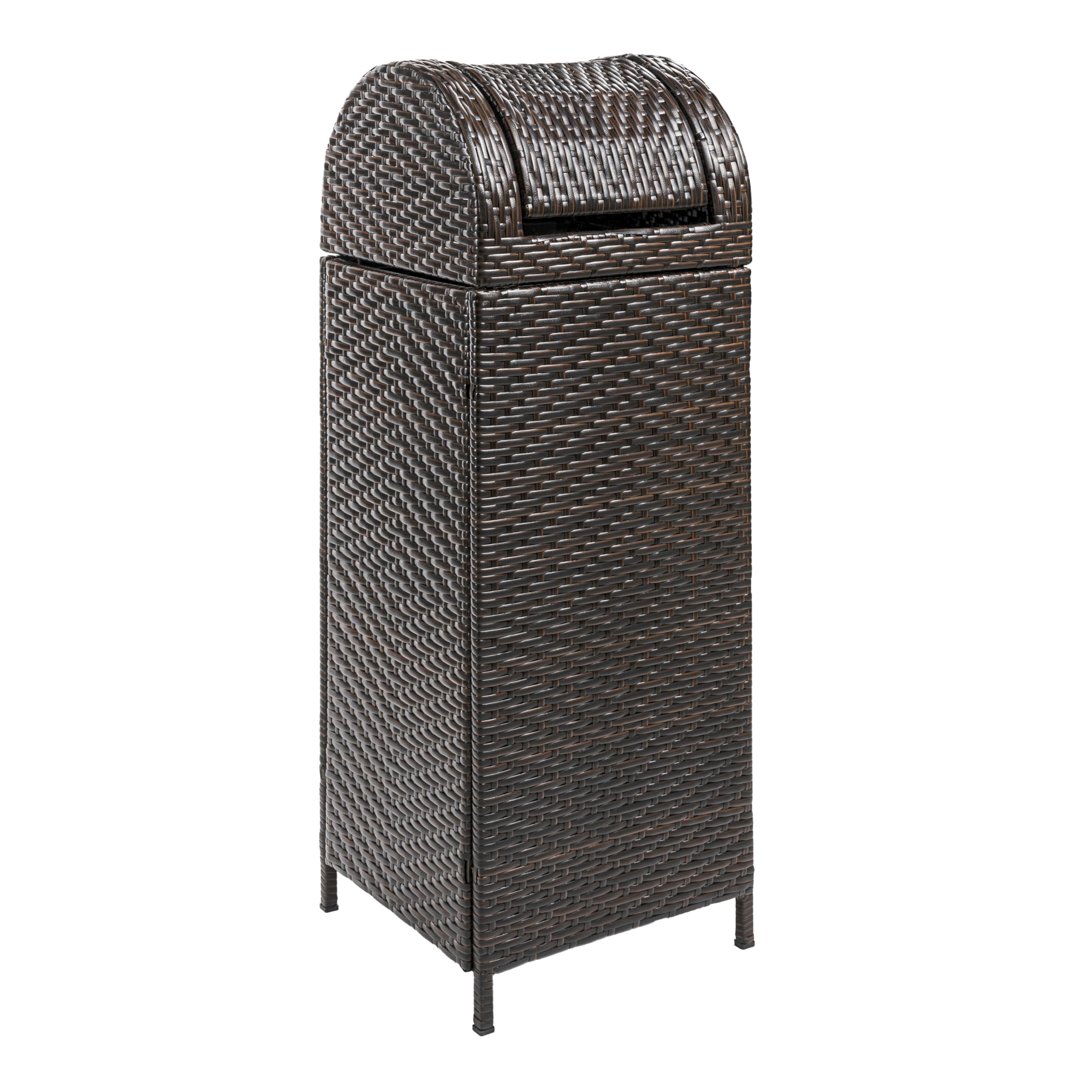happimess HPM1202A Darla 31.39-Gallon All-Weather Wicker/Metal Swing Top Hideaway Outdoor Trash Can, Brown, Classic, Coastal, Casual Wastebin for