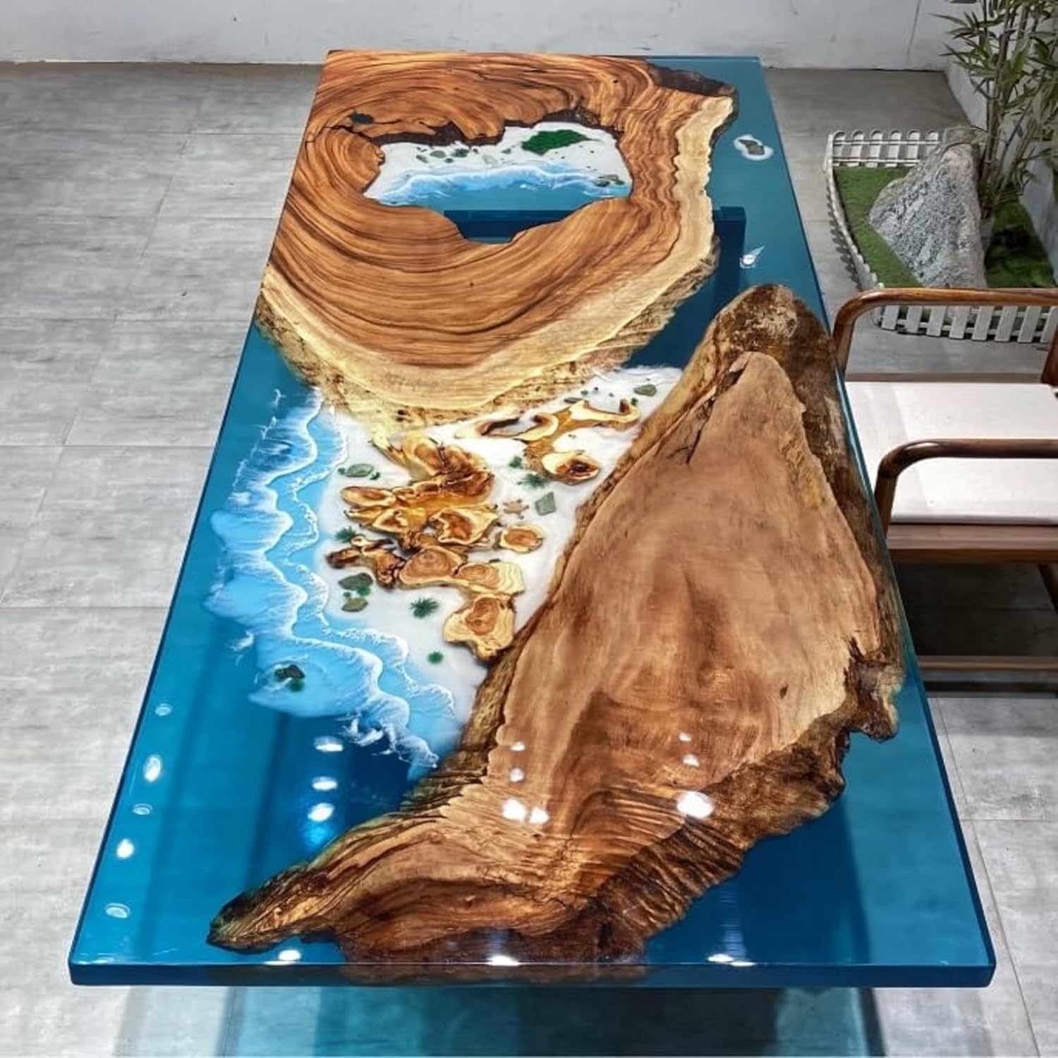 Customized Large Epoxy Table, Mountain Blue Ocean Wave Look, Resin Dining Table for 2, 4, 6, 8, Epoxy Coffee Table, Living Room Table, Home décor