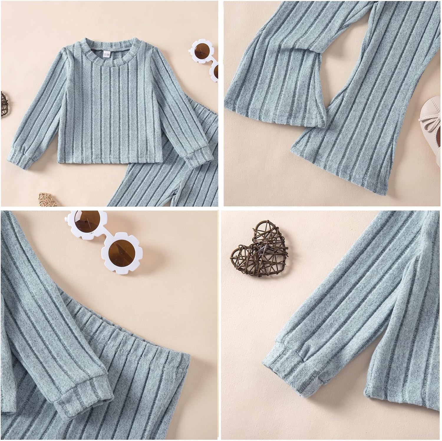 Toddler Baby Girl Outfits Soft Comfy Sweatshirt and Bell Bottom Pants Fall Winter Clothes Set for Girls - Image 4