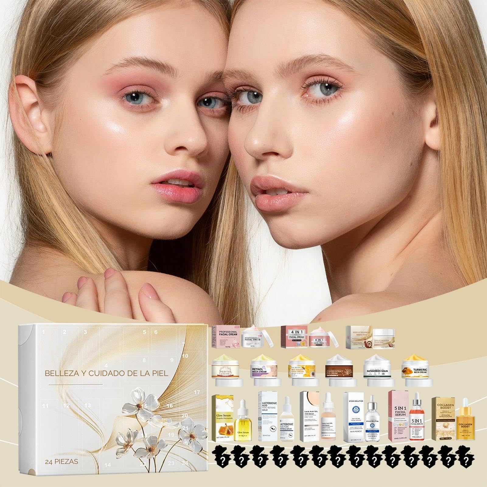 Calendario de Adviento 2024 | Calendario de Adviento de belleza 2024 | mujeres | Crema facial de 24 días Calendario de cuenta atrás de Navidad - Calendario de cuenta atrás de Navidad con juego