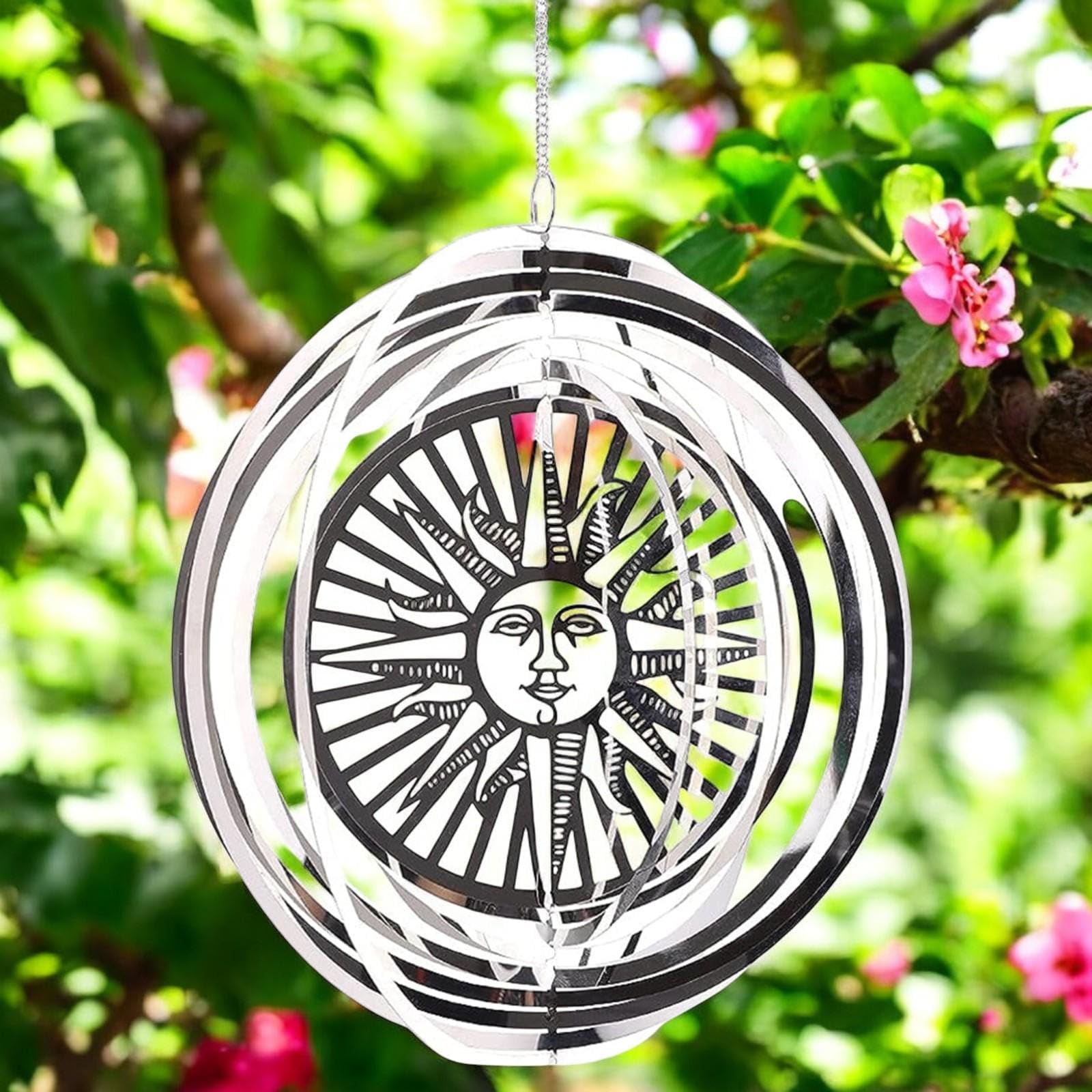 Epsom Door Handle Black Sun Stainless Steel Hanging Wind Spinner 34Cm X 25Cm 3D Metal Kinetic Garden Ornament Outdoor Wind Sculpture