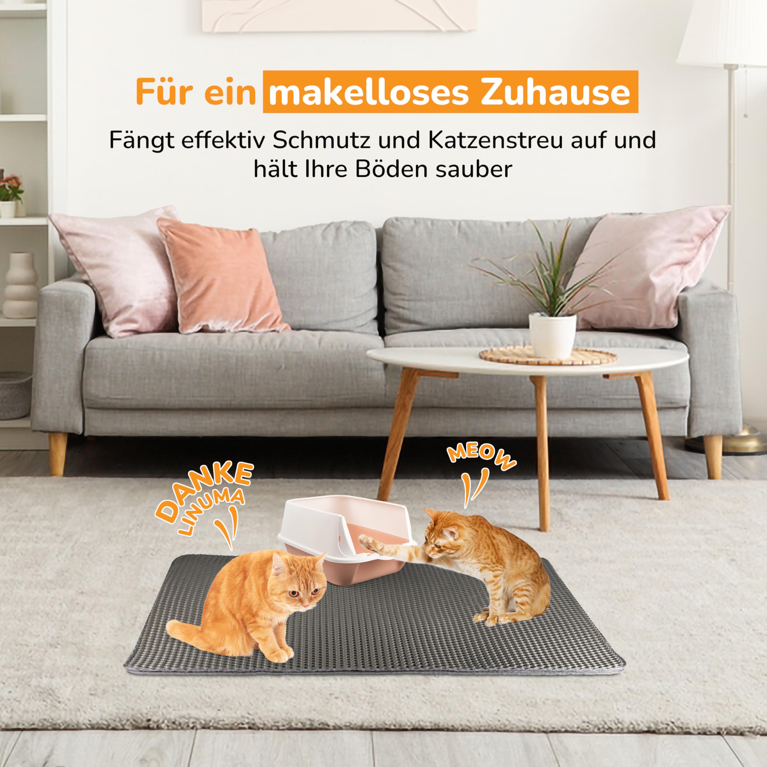 Tappeto Lettiera Gatti LINUMA - XXL 90x76 Cm, Grigio | Antispargimento, Morbido Per Zampe - Foto 5