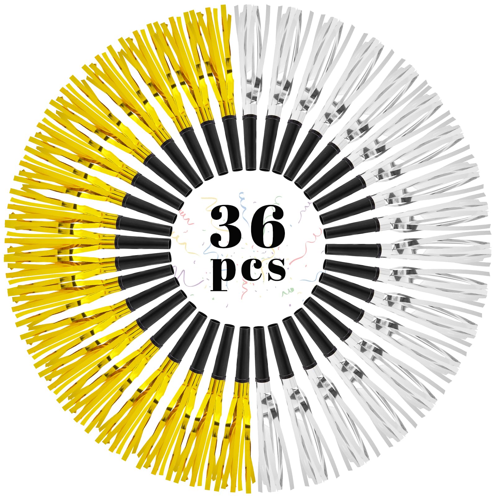 LovesTown 36PCS Party Blowers, Noise Makers Party Favors, Birthday Blowers for Kids, Silver and Gold
