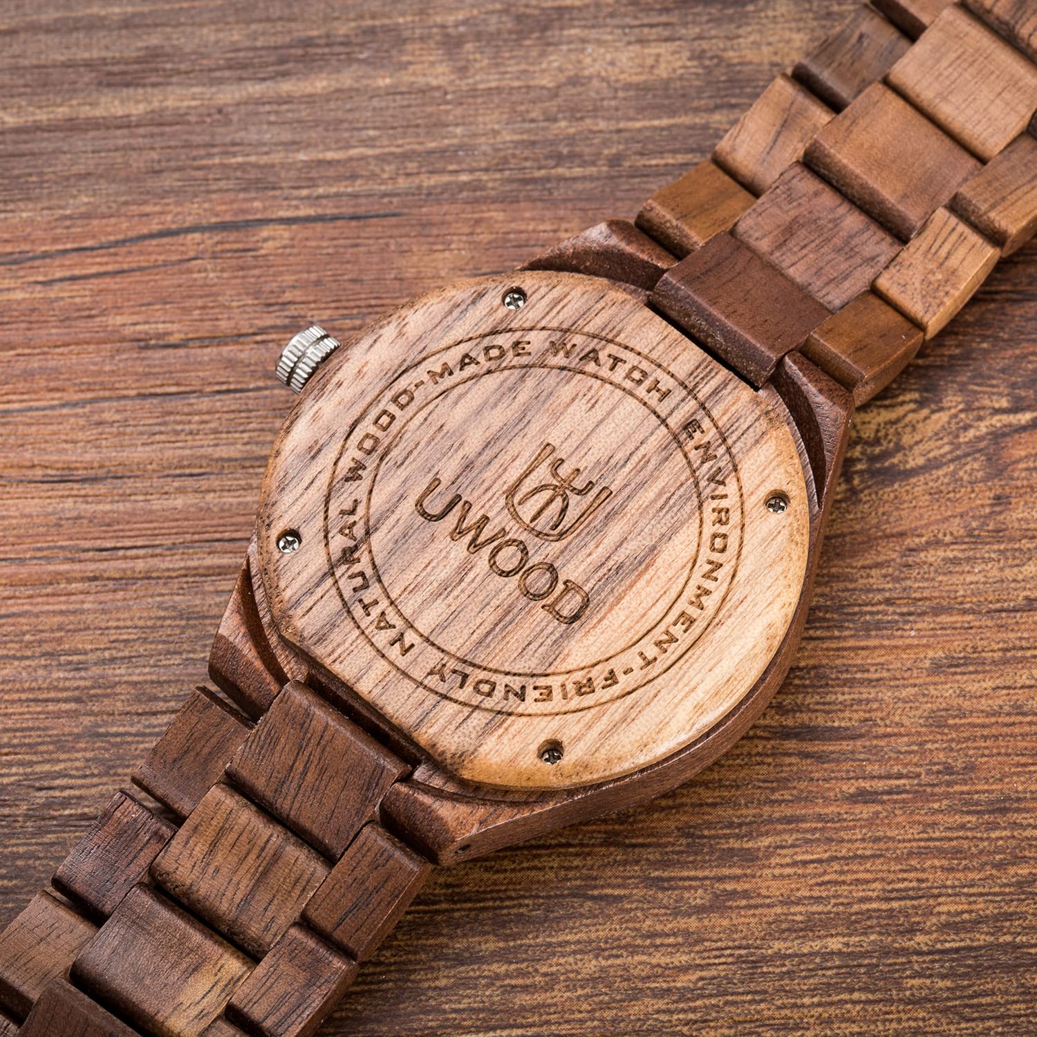 Orologio da Uomo in Legno di Sandalo - Unico, Leggero, Fatto a Mano - Serie Uwood - Analogico al Quarzo Vintage Con Numero Romano - Naturale