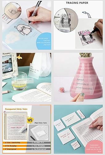 Miniatura 7 de Bloc de notas adhesivas transparentes de 3 tamaños, 600 unidades, impermeables, autoadhesivas, translúcidas, para anotar libros, escuela y oficina,
