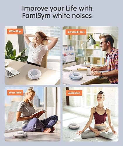 Miniatura 6 de FamiSym Máquina de sonido de ruido blanco, 28 sonidos naturales relajantes, 32 niveles de volumen, 3 temporizadores, función de memoria, batería