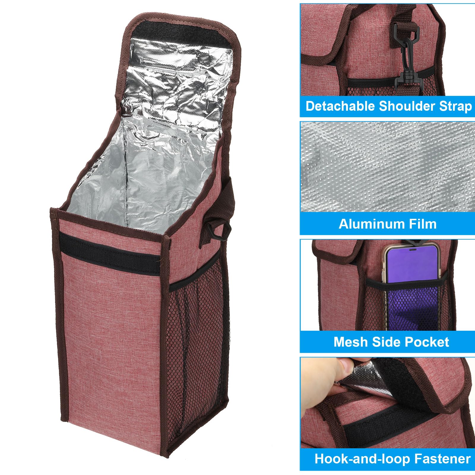 Sacs à déjeuner isothermes 15,2 x 15,2 x 30,5 cm, Sacs à bento cuboïdes réutilisables, fourre-Tout Thermique, Sacs Alimentaires Portables pour Hommes et Femmes, Rouge