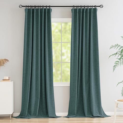 Cortinas 100% opacas de 90 pulgadas de largo, cortinas con aislamiento térmico de lino para dormitoriosala de estar, bolsillo para barrapestaña