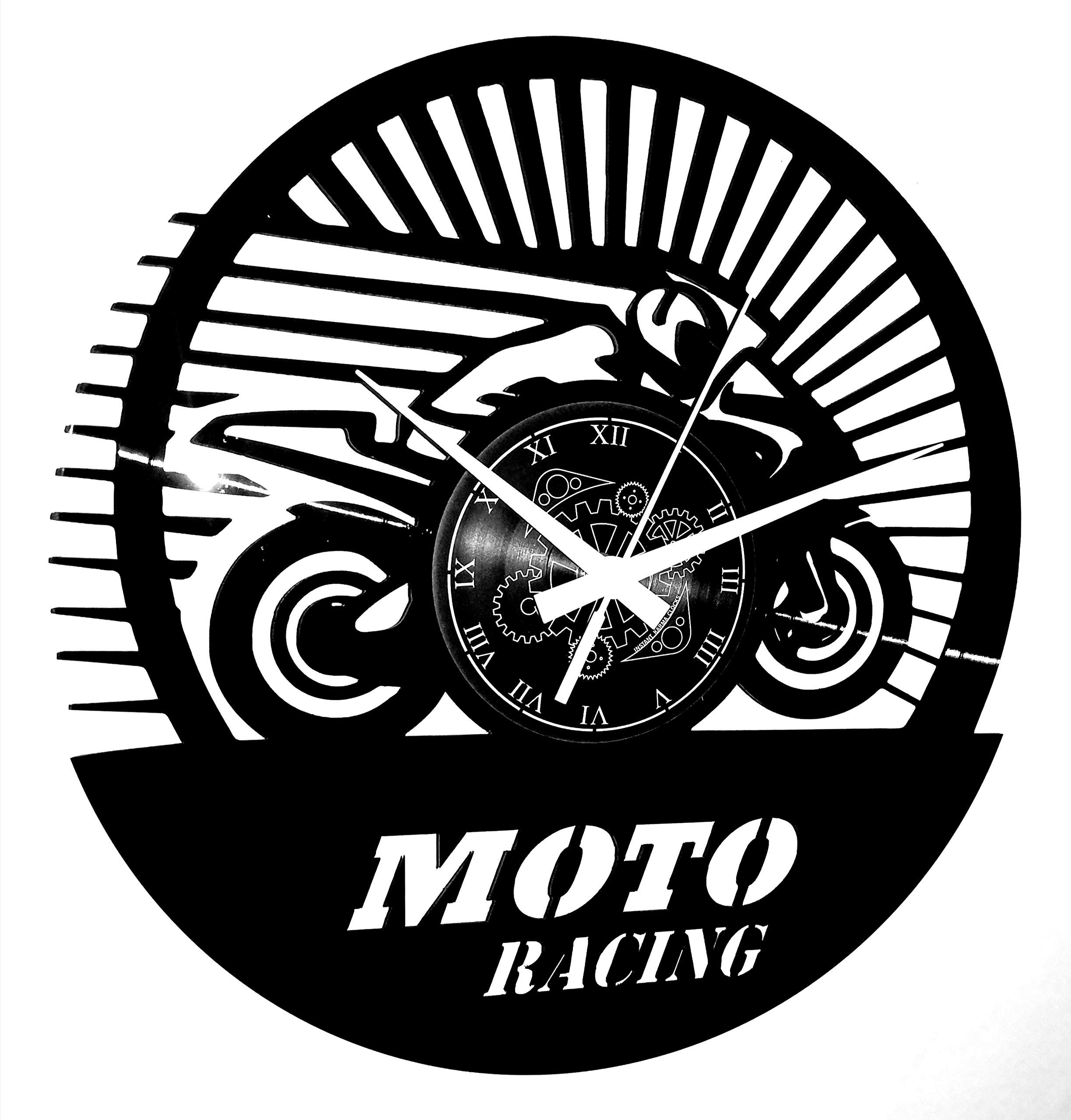 Horloge Murale Moto Course Pilote Idéale pour Décorer un Garage de Biker