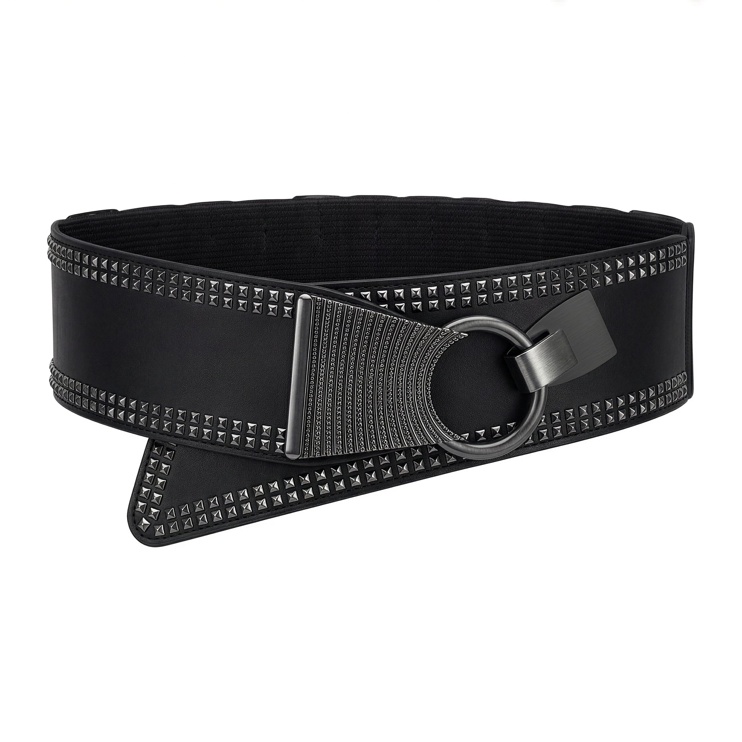 BlackButterfly Wide Elastic Stretch Retro Metal Interlock Buckle Belt (Black, XXL)