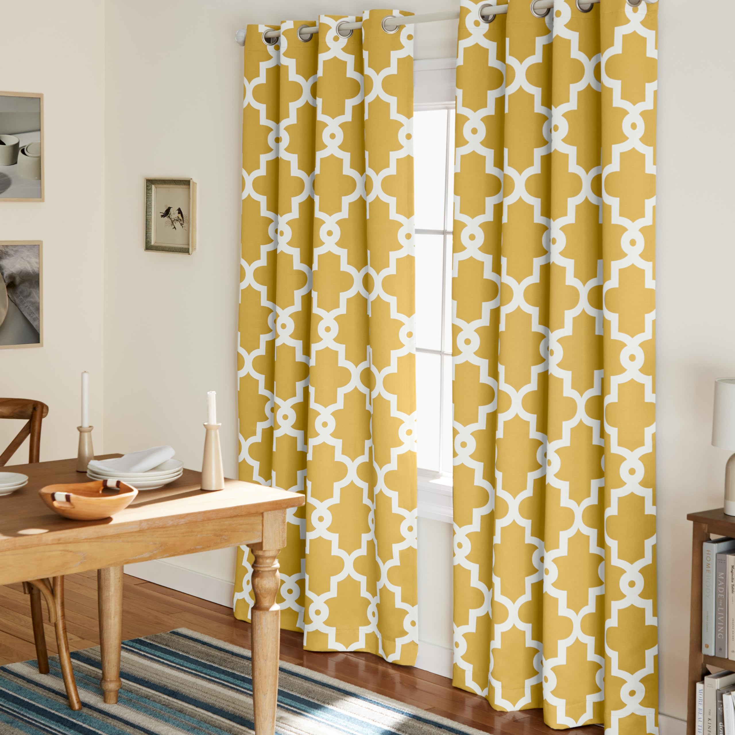 Exclusive Home Curtains Ironwork Woven Blackout Grommet Top Panel Pair, Sundress Yellow, 52x84, 2 Piece