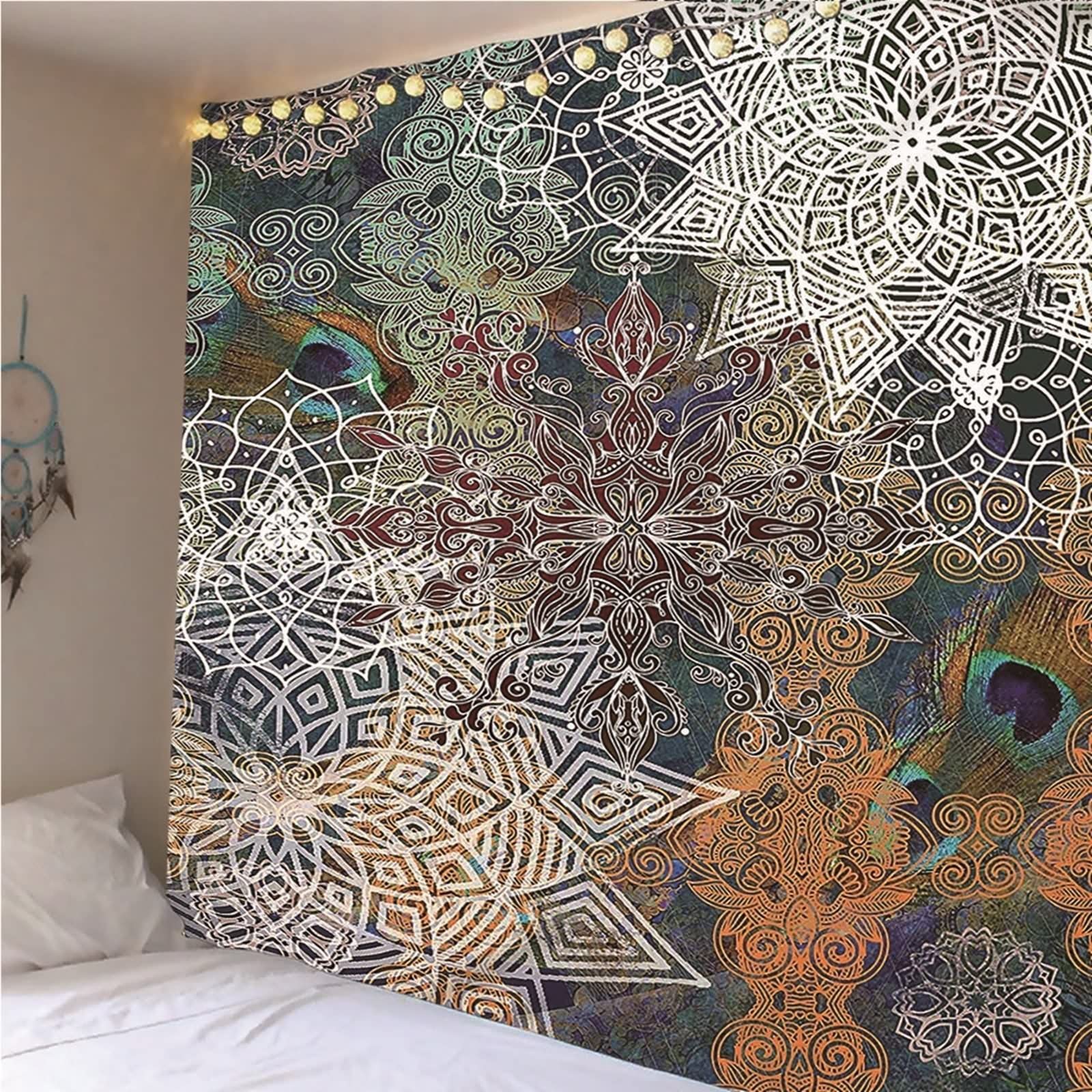 Wandteppich Schlafzimmer Groß, Wandteppich Aesthetic Bunt Indisches Thema Mandala-Muster Wandtuch 350x256cm (138" x 101") Wall Decoration Geschenk