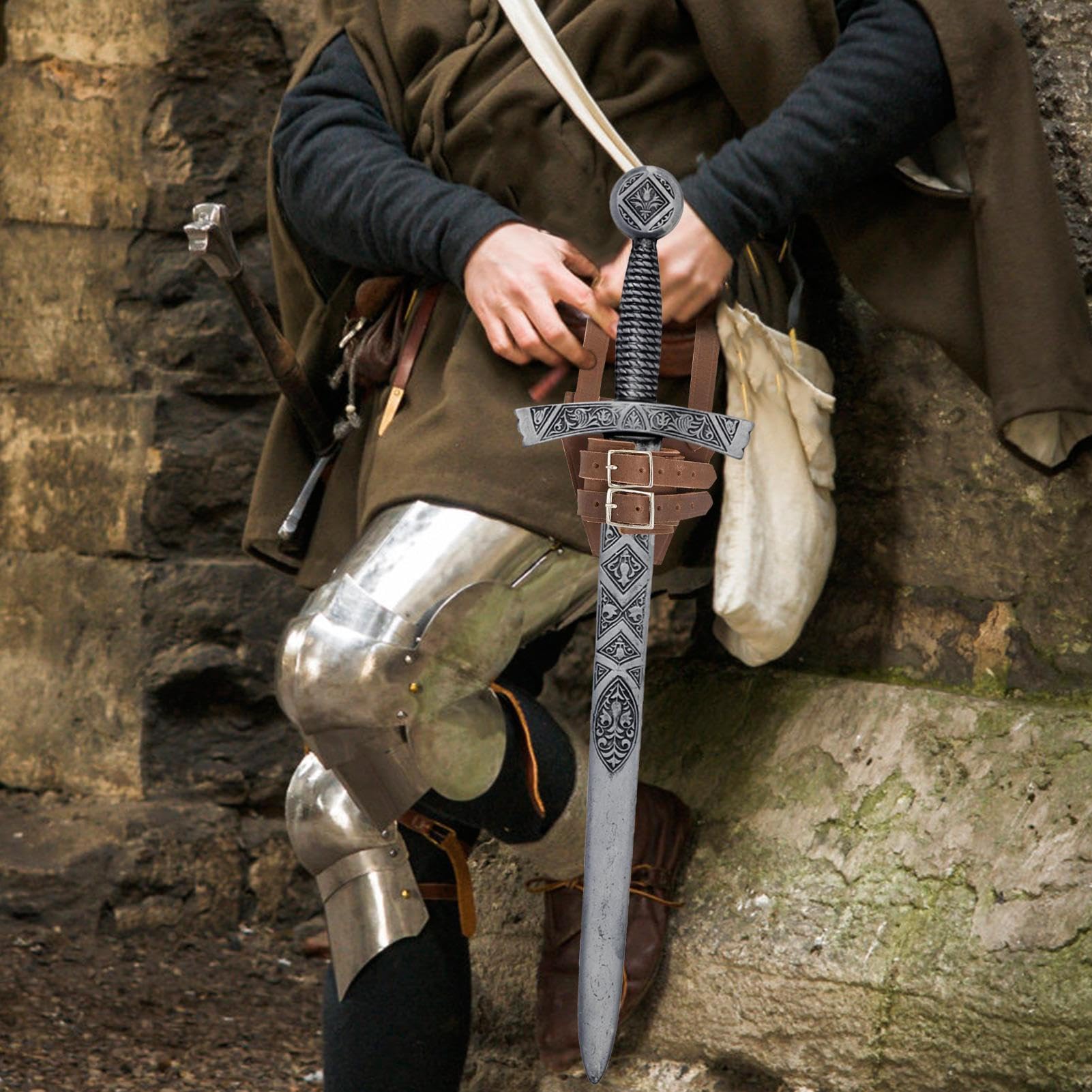 Ceinture Katana Cosplay Ceinture Porte-épée Samouraï - Cuir PU Réglable, 110cm, Pour Cosplay Et Collection Spada Medievale - 8