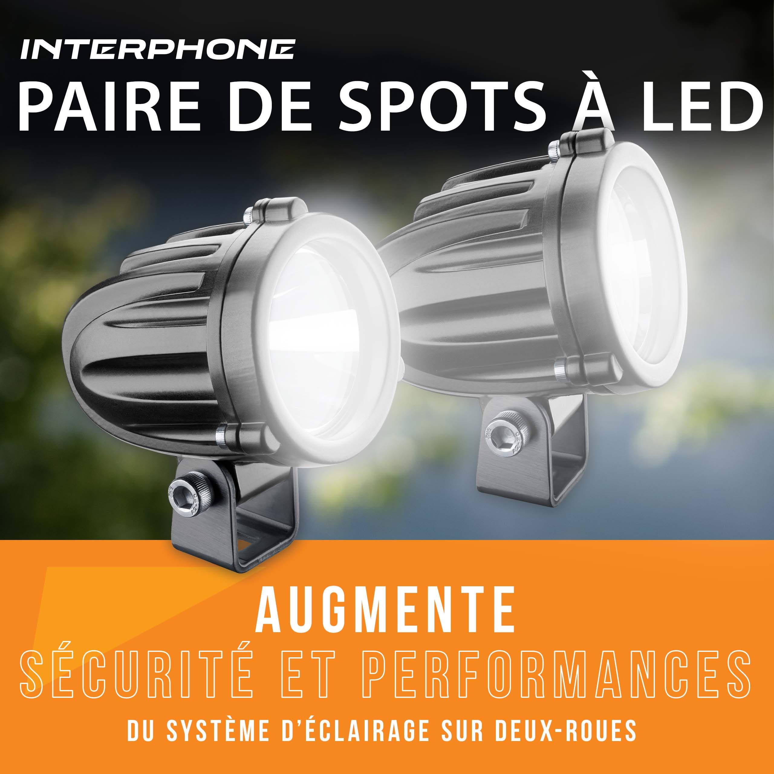 Interphone Par de focos LED para la parte delantera de la moto, kit con dos faros LED con homologación ECE R112, accesorios para moto con 10 W de potencia, 990 lúmenes y haz de luz Spot