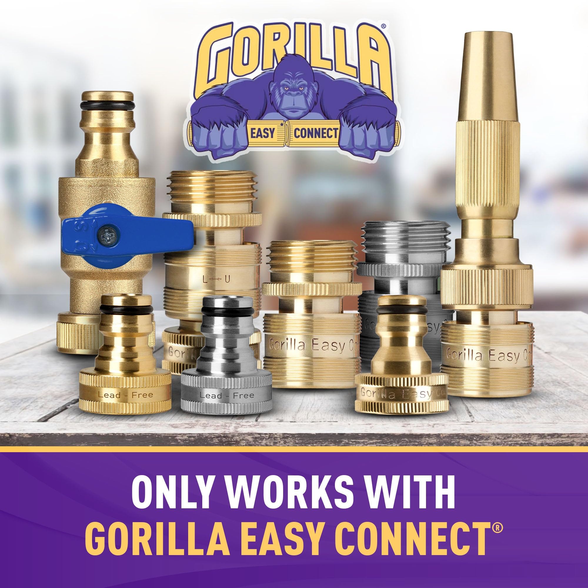 GORILLA EASY CONNECT Manguera de jardín de bloqueo sin plomo Conexiones rápidas de 3,5 cm GHT latón macizo. (2)