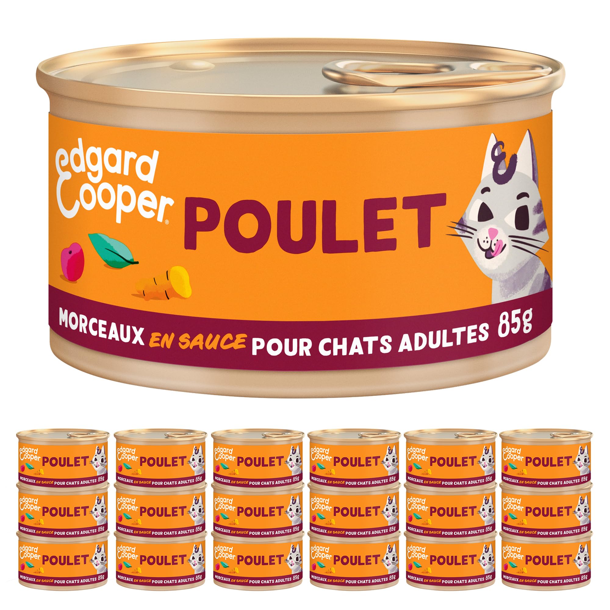 Edgard & Cooper Trozos de salsa para gatos adultos esterilizados, pollo, 18 x 85 g, comida húmeda sin cereales, pasta rica en proteínas, sin azúcares añadidos