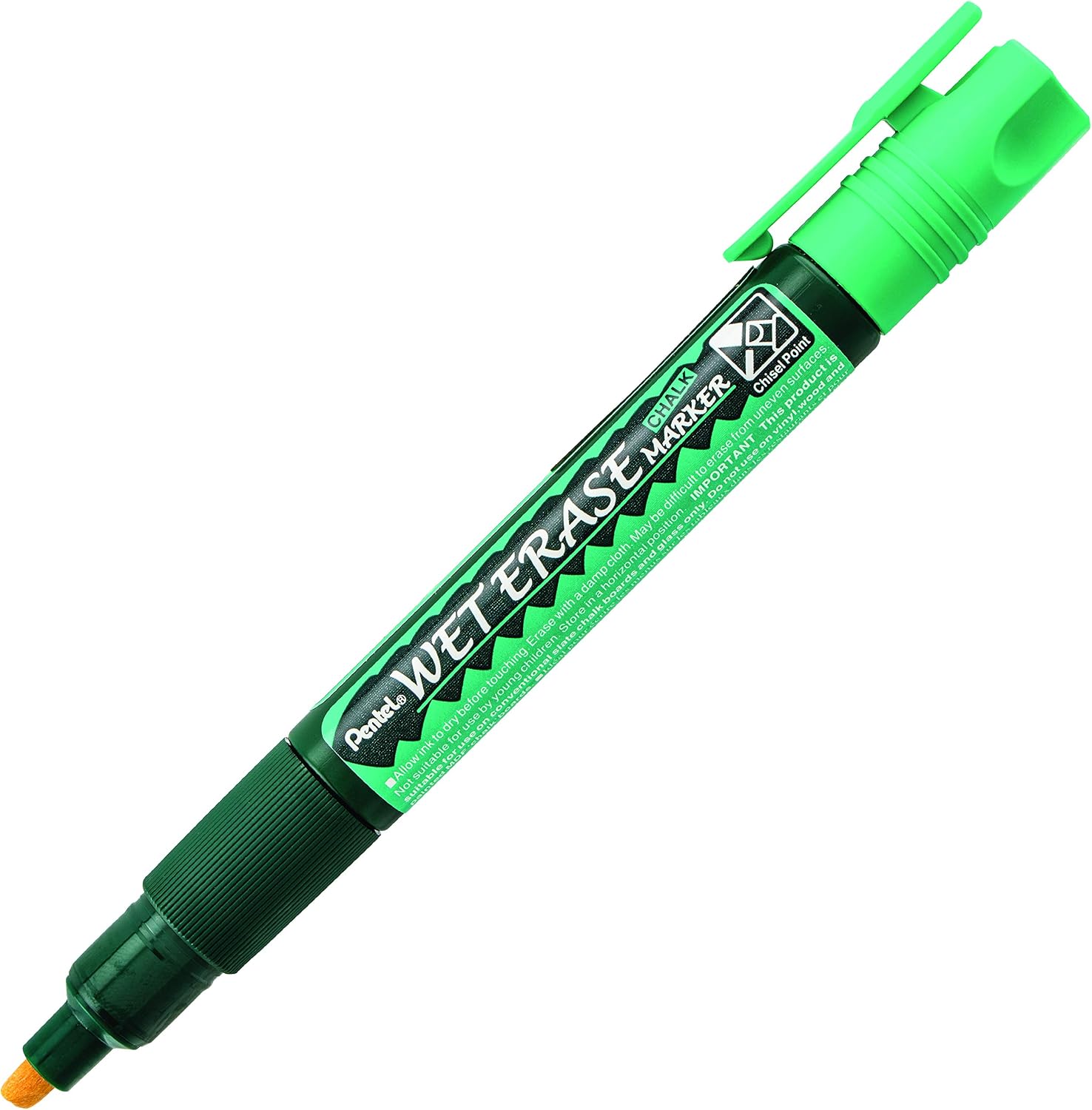 Pentel Arts Wet Erase Chalk Marker, Chisel Tip, Green Ink, Box of 12 (SMW26-D)