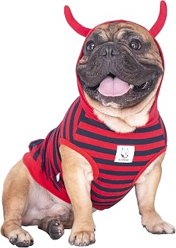 iChoue French Bulldog Cute Red Devil Pismire Caterpillar Insect Halloween Costumes Hoodies Sleeveless Clothes Outfits Cosplay Shirts for Dogs Frenchie Pug Boston - Red Blue, Large Plus
