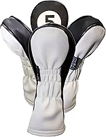 Vista 4 de Fundas para cabezas de golf de cuero blanco y negro estilo 1, 3, 5, X Driver y Fairway Head Covers para conductores de 460 cc