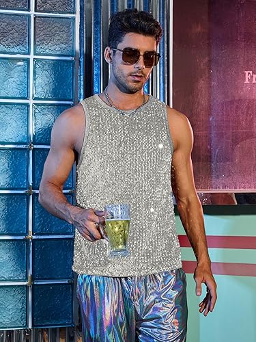 Miniatura 5 de WDIRARA Camiseta sin mangas con cuello redondo y lentejuelas para hombre