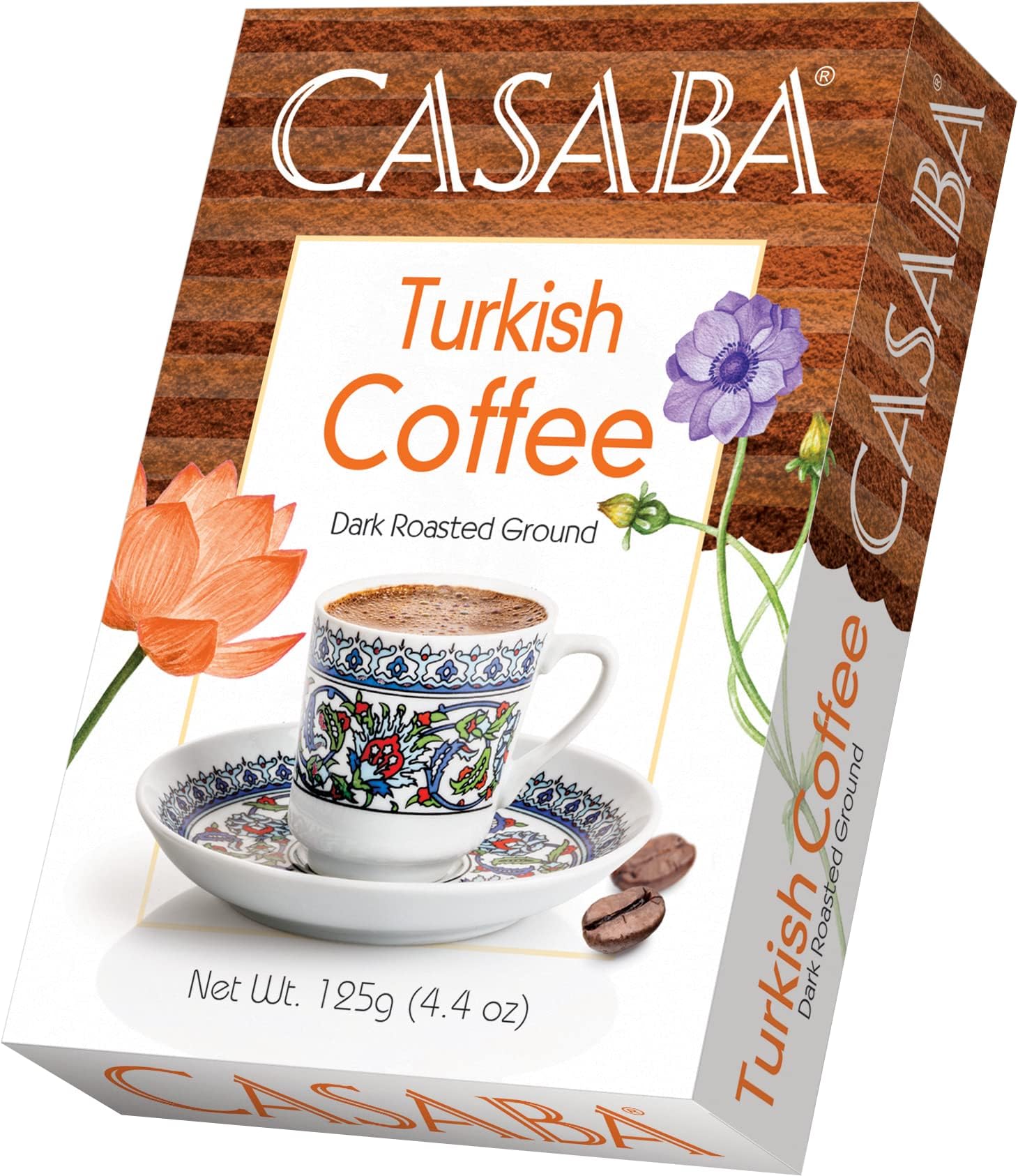 Casaba Turkish Coffee, A Refreshing & Traditional Black Coffee That Can Be Enjoyed as a Hot or Cold Drink. Made with High Quality Ground Coffee, Vegetarian and Vegan Friendly, 125g Box, Brown/White