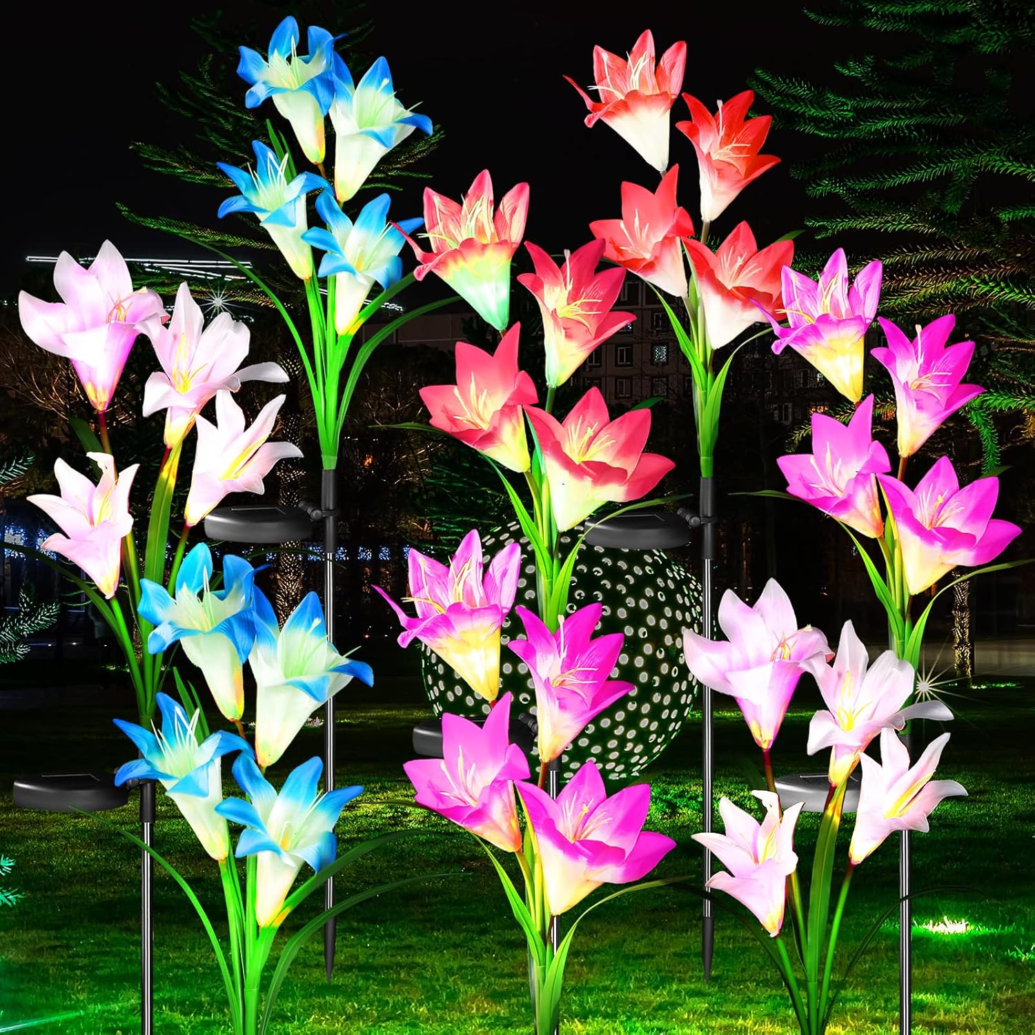 8 Pack Solar Garden Flower Lights Outdoor Waterproof with 32 Lily