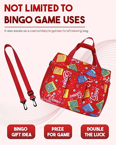 Miniatura 6 de Bolsa de bingo roja para juegos de bingo, suministros de bingo Daubers para adultos, regalos para amantes del bingo del casino, jugadores,