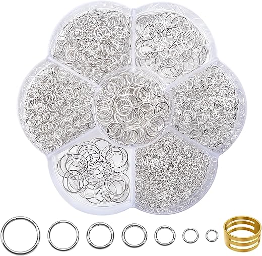 TOAOB 2300 Stück Jump Ringe Spaltringe Silber 3mm bis 10mm Metall Kettenringe Biegeringe mit Ring Öffner für Halsketten Armband DIY Schmuckherstellung
