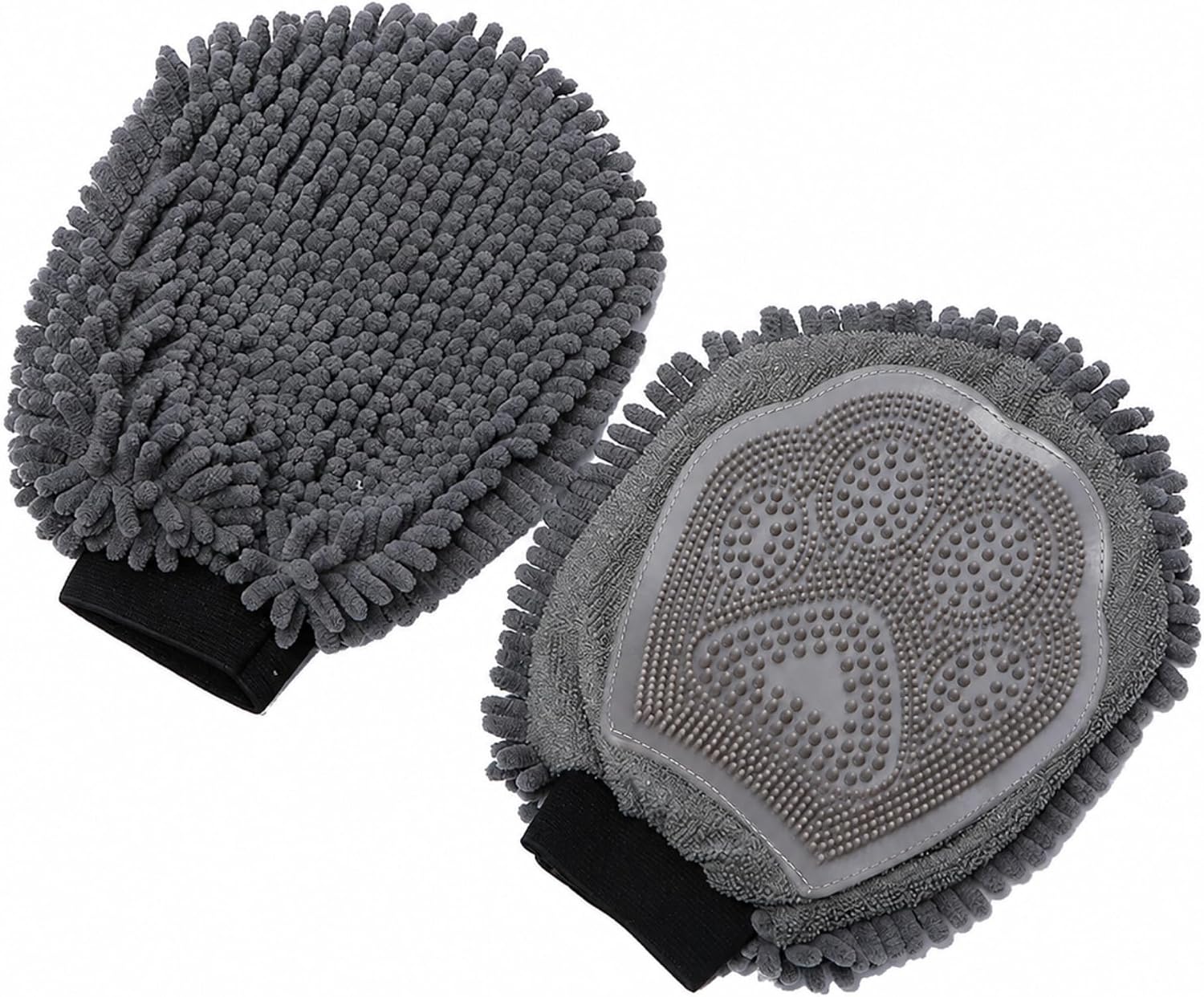 Dog Washing Gloves, 2-in-1 Dog Bath Gloves with Double-Sided Silicone Bath Scrubber Glove & Chenille Pet Towel, Pet Grooming Gloves for Dogs and Cats, Dog Wash Mitt for Bathing & Hair Removal