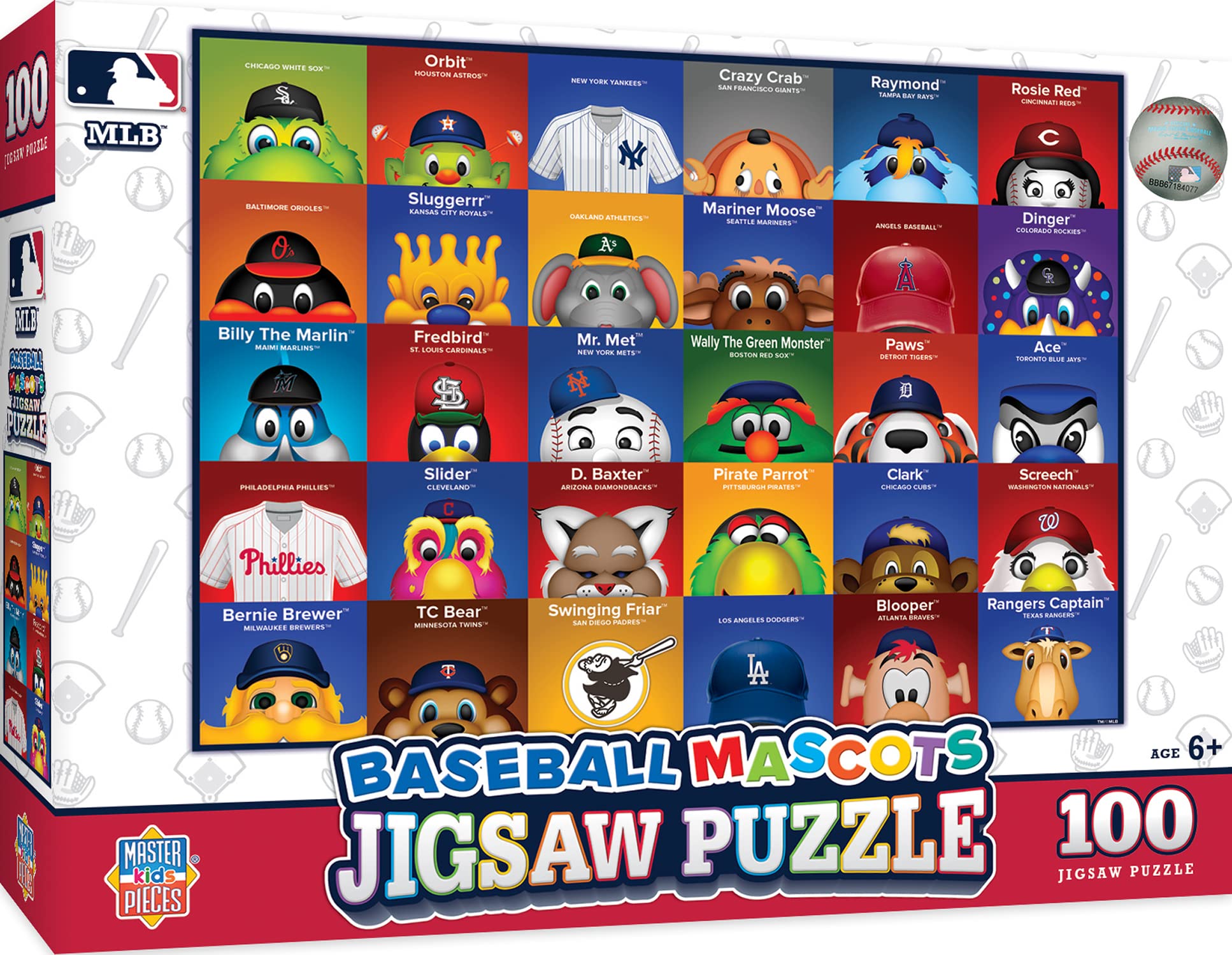 MasterPieces 100 Piece Sports Puzzle for Kids - MLB Mascots 100pc Puzzle - 14"x19"