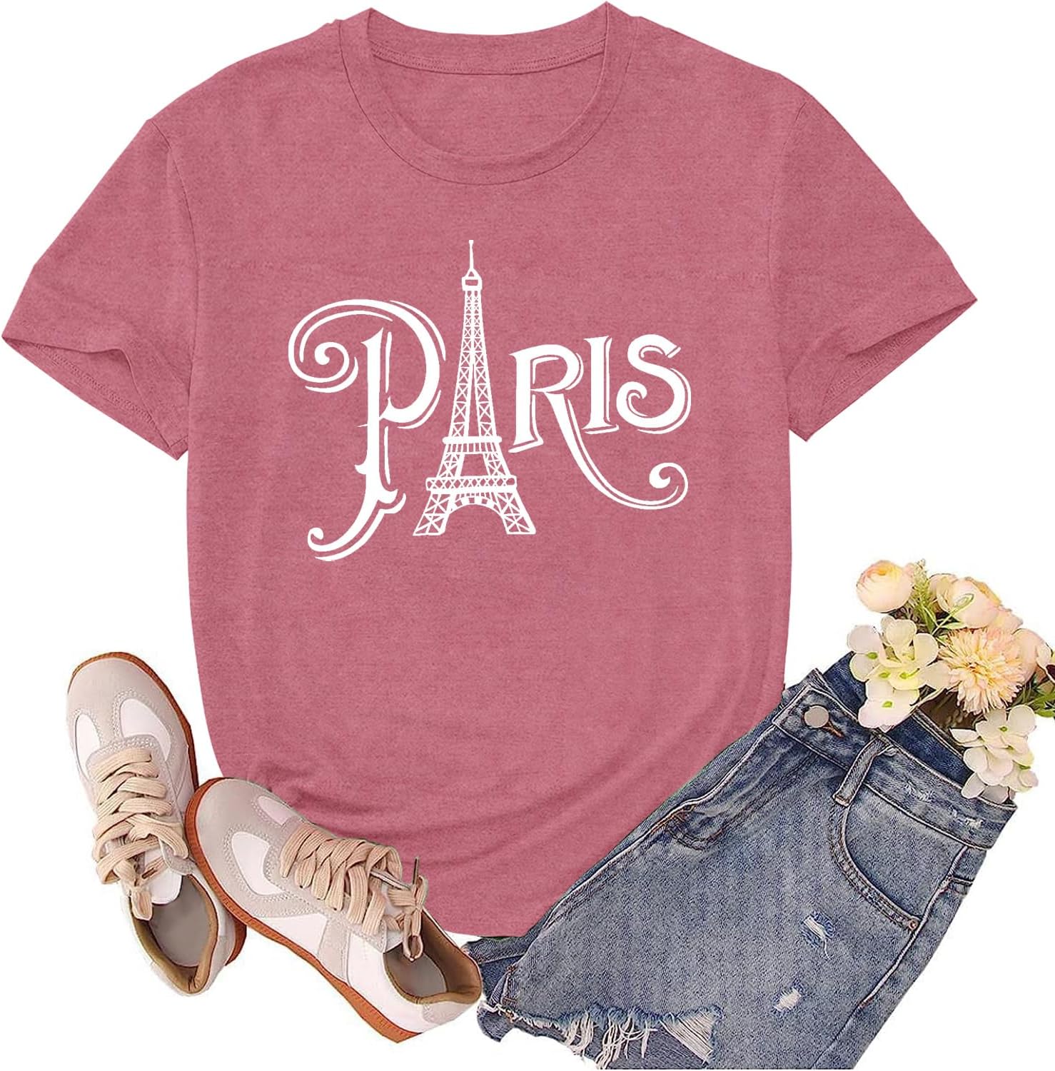 Paris Shirts for Women Travel in France T-Shirts Paris Vacation Shirt Eiffel Tower Bonjour Tee Tops
