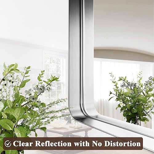 Vista 79 de Espejo de baño dorado de 30 x 22 pulgadas para pared, marco de aleación de aluminio, espejo rectangular montado en la pared para decoración