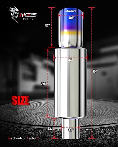 Vista 3 de MZS Silenciador de escape, punta de escape recta de acero inoxidable de 15" de longitud, entrada de 2", salida de 3", universal para vehículos tipo