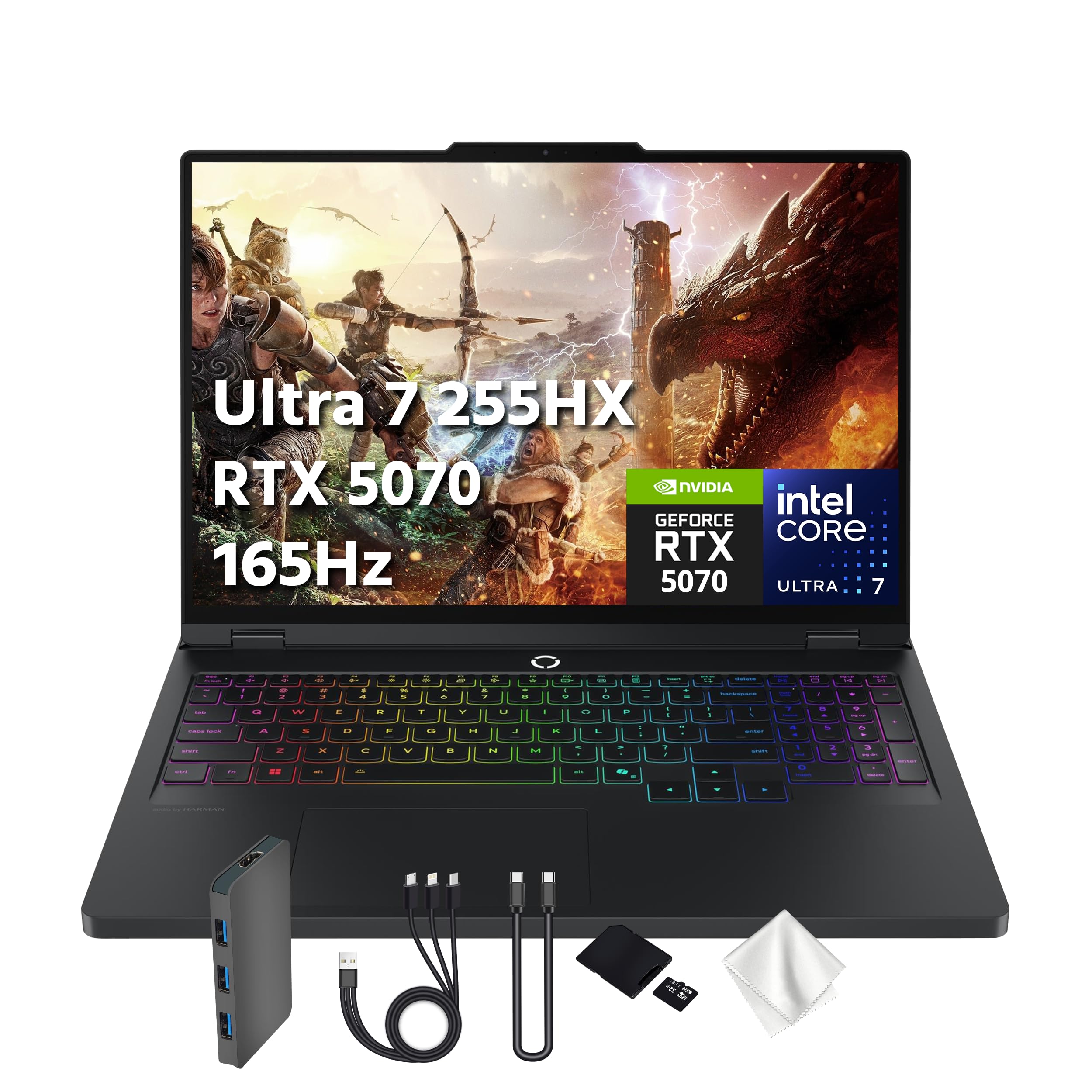 Legion Pro 5i 16" WQXGA 165Hz OLED AI-Powered Gaming Laptop, Intel 20-Core Ultra7 255HX, GeForce RTX 5070 8GB GDDR7, 16GB RAM, 1TB PCIe SSD, Backlit, Win 11 Pro, Black, 1TB Docking Station