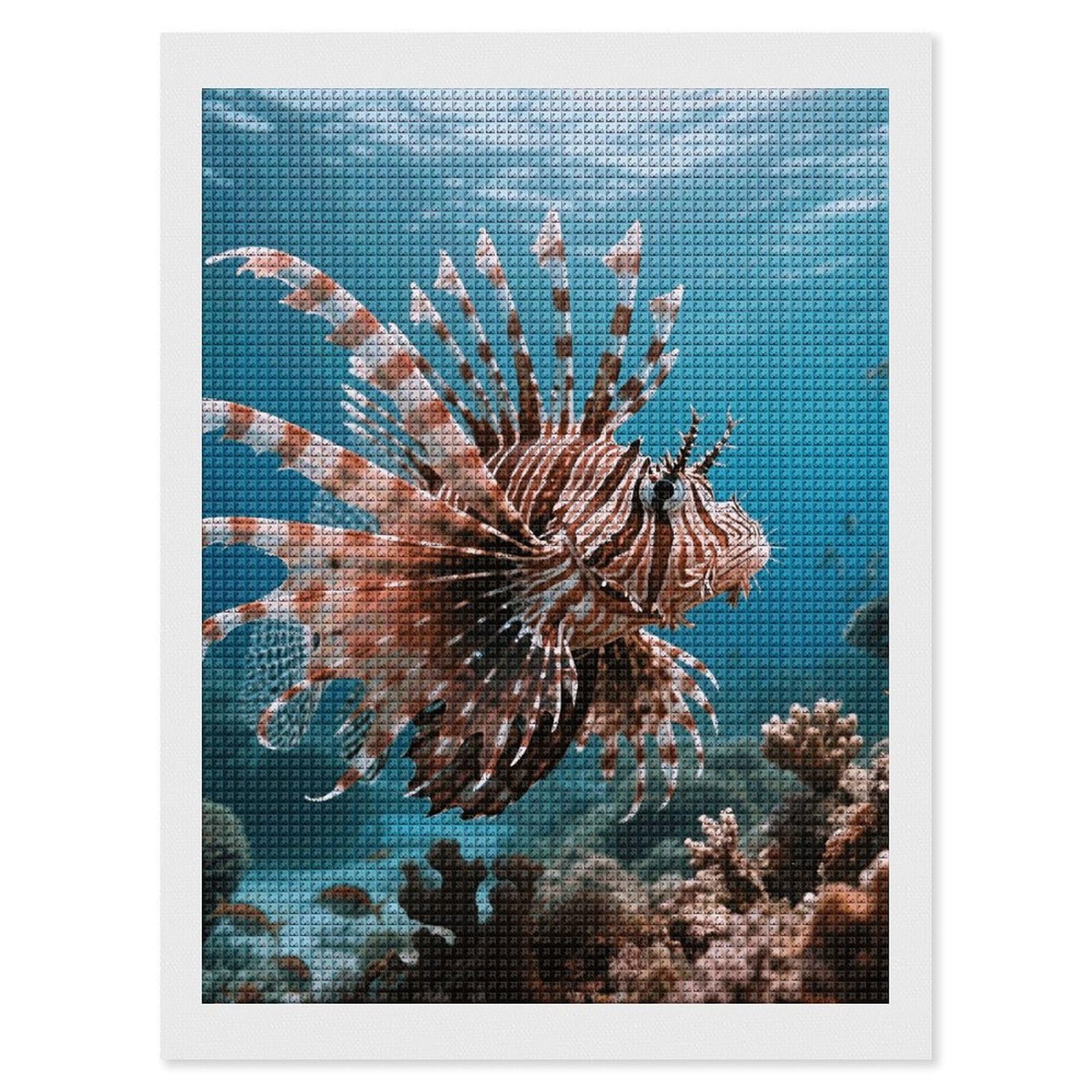 FodPand Lionfish 5D Diamond Painting Kits for Adults Beginners Full Drill Square Diamond Dots Pictures Gem Art Supplies for Home Wall Room Decoration DIY Craft Set Gift 12X16