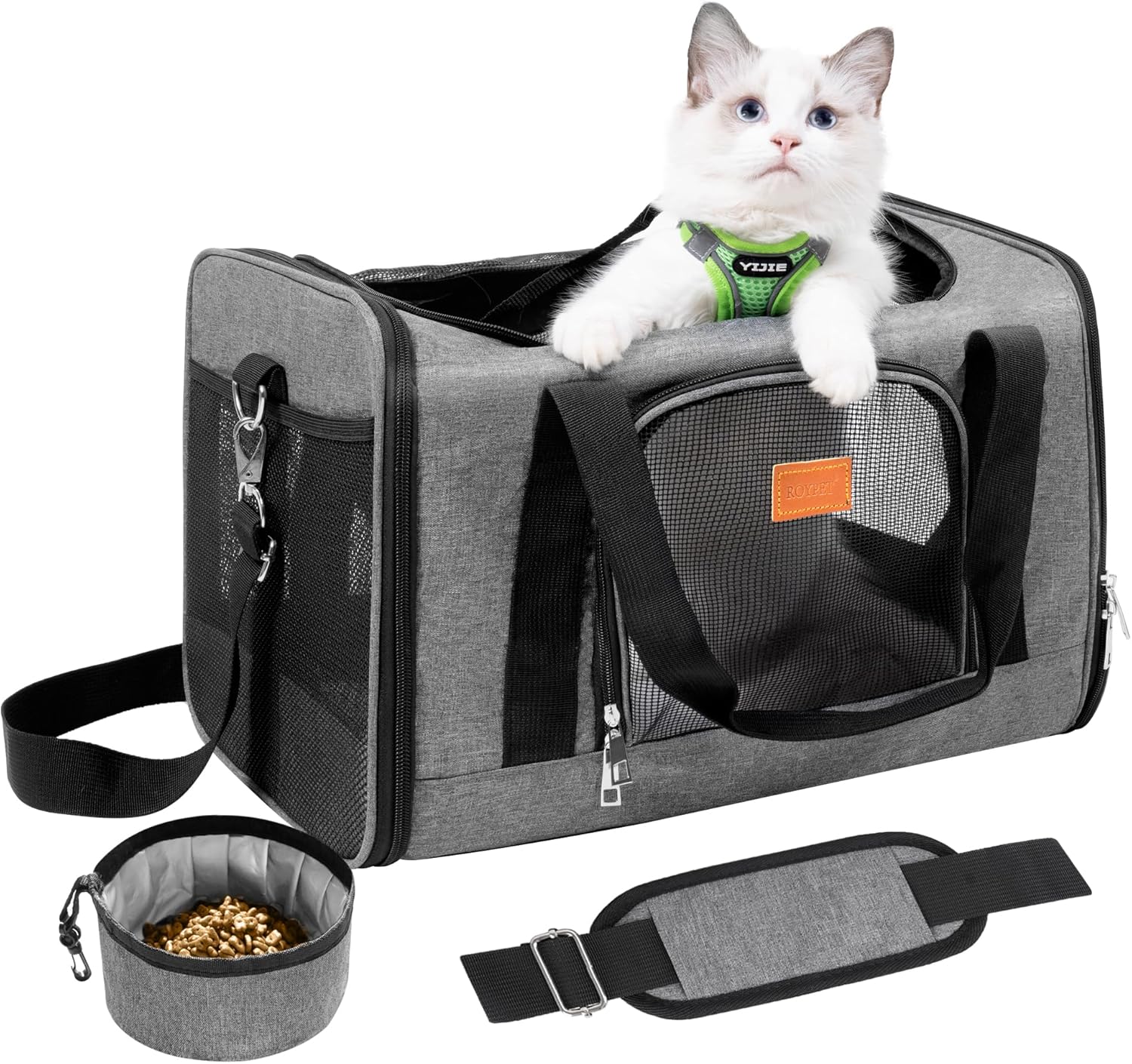ROYPET Cat Carrier, Portable Pet Carrier Bag for Cats and Small Dogs, Foldable Soft Sided Cat Transport Carrier, Soft-Sided and Scratch-Proof mesh Cat Bag Pet Carriers, Travel Puppy Carrier(Grey) ROYPET Cat Carrier, Portable Pet Carrier Bag for Cats and Small Dogs, Foldable Soft Sided Cat Transport Carrier, Soft-Sided and Scratch-Proof mesh Cat Bag Pet Carriers, Travel Puppy Carrier(Grey)