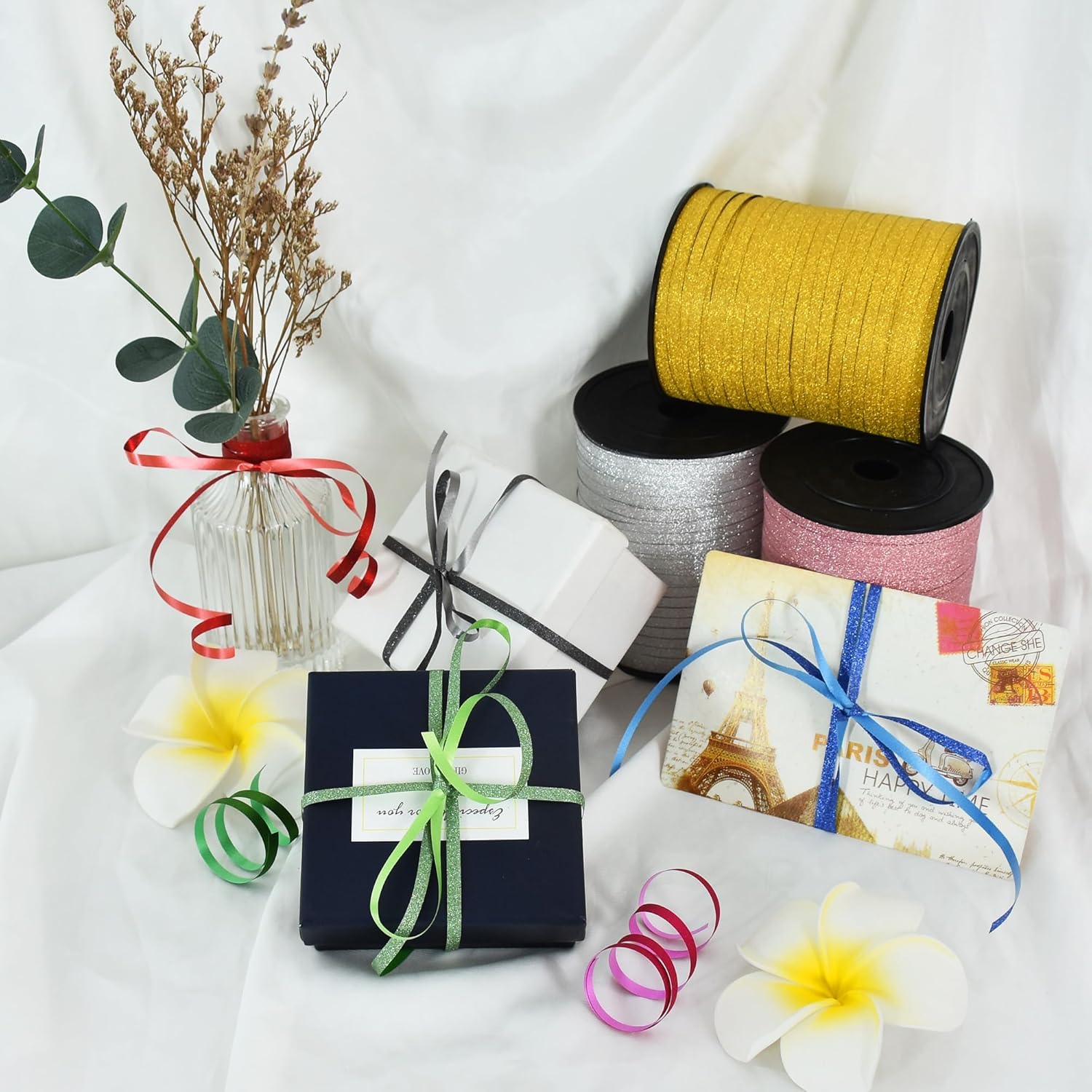 BEISHIDA 500 Yards Red Glitter Ribbon Curling Crimped, Glitter Ribbon Balloon String Shiny for Gift&Birthday Party Valentines Florist Flowers Decoration - Image 5