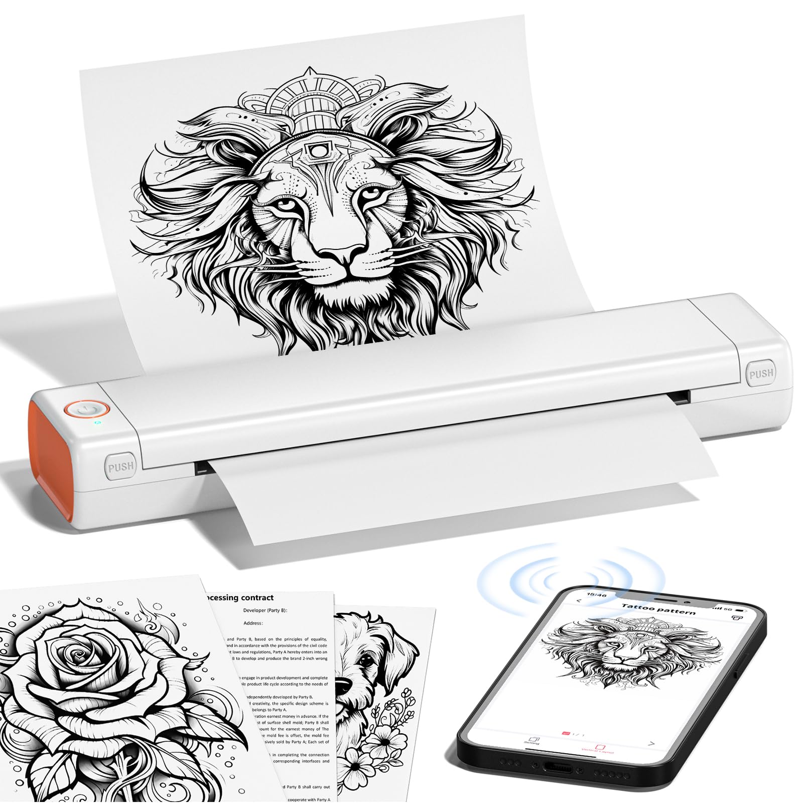 M08F Portable Wireless Thermal Printer for Office & School - Bluetooth Printer for Phone, Small Mobile Printer for Laptop, Compact Printer for Vehicle Home Use Office, Support 8.26"x 11.69" A4 Paper