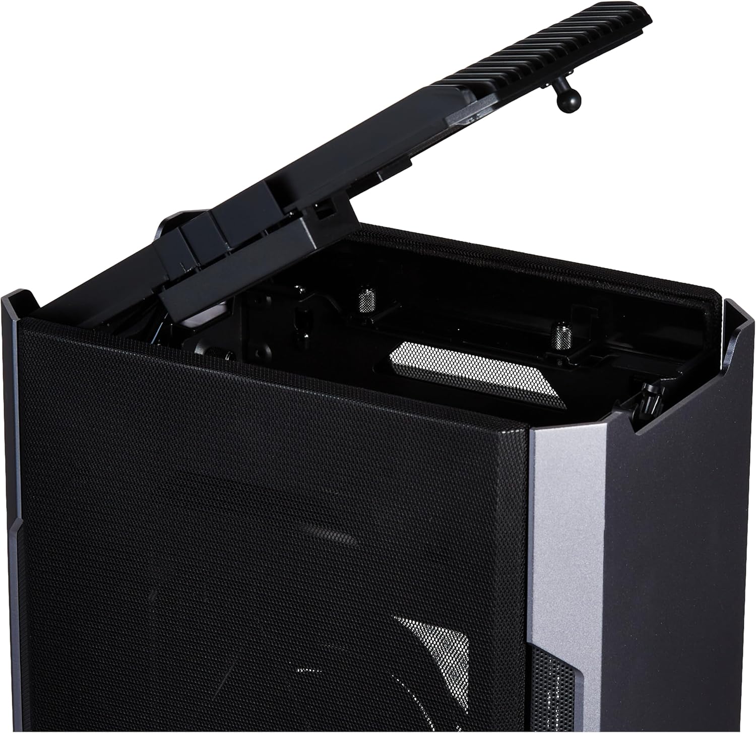 Top panel of Phanteks Evolv Shift 2 Air case open, revealing internal access