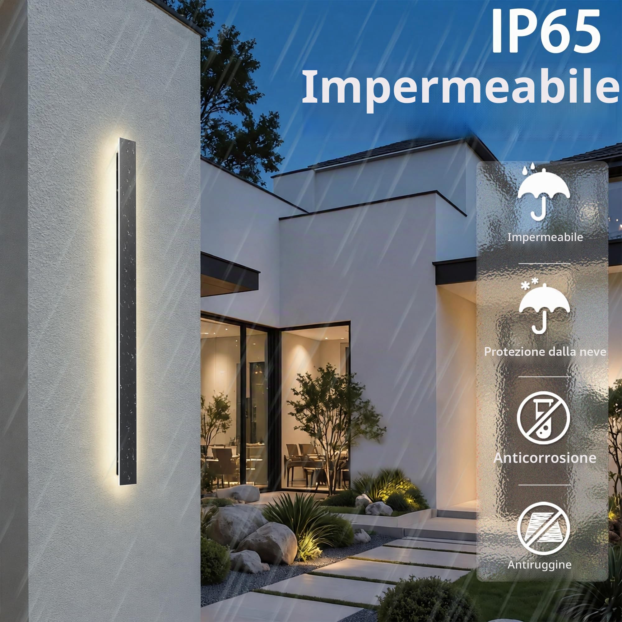 Applique da Parete Esterno 100CM LED Lungo Nero impermeabile 4500K Luce Naturale illuminazione Moderne Lampada Parete Luci per Portico Esterno Villa Wall Light Scala Corridoio Luce WallLamp