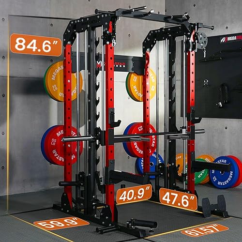Miniatura 8 de Smith Machine - Gimnasio en casa con polea de aluminio, capacidad de 2000 libras, estante de alimentación todo en uno con cable cruzado, barra de