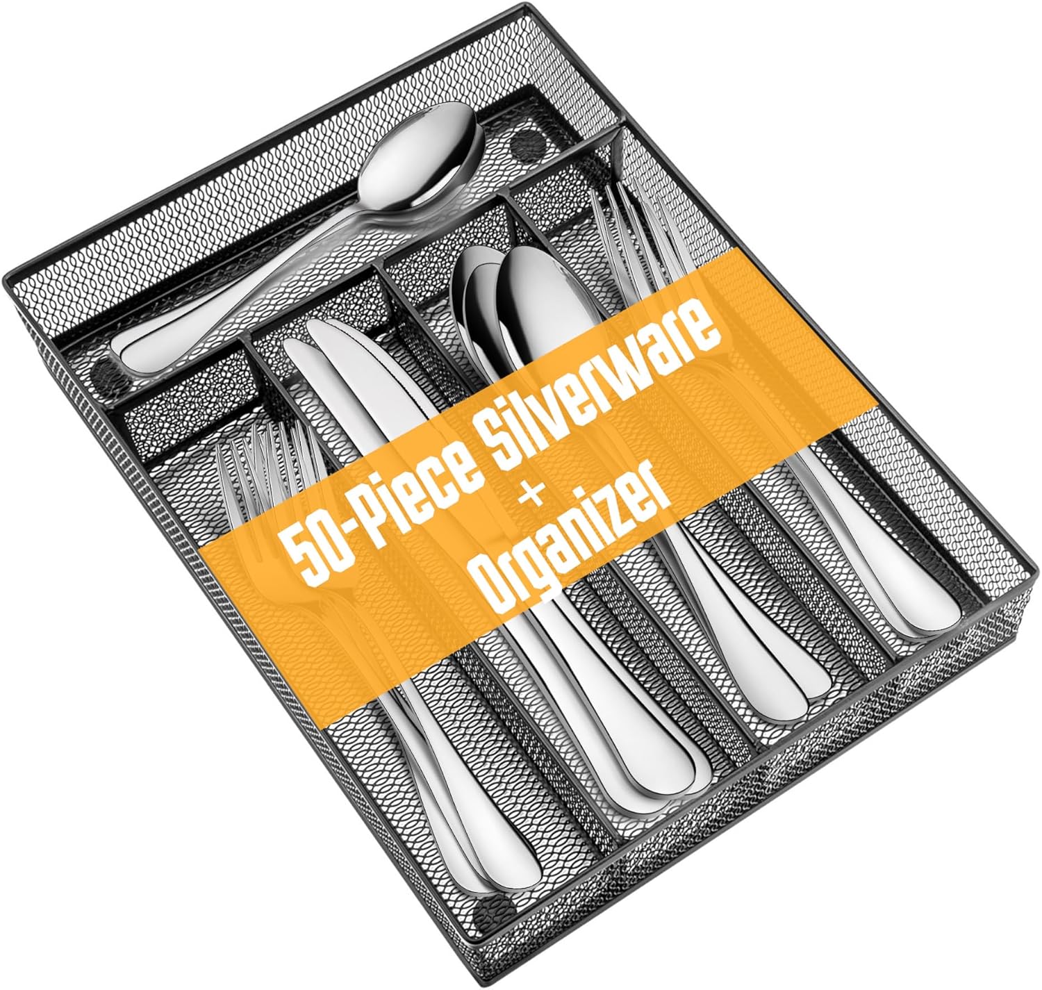 HaWare Silverware Set with Organizer, 50-Piece Stainless Steel Flatware Sets for 10, Premium Cutlery Set Includes Forks Spoons and Knives, Food-grade Tableware set for Home Restaurant, Dishwasher Safe