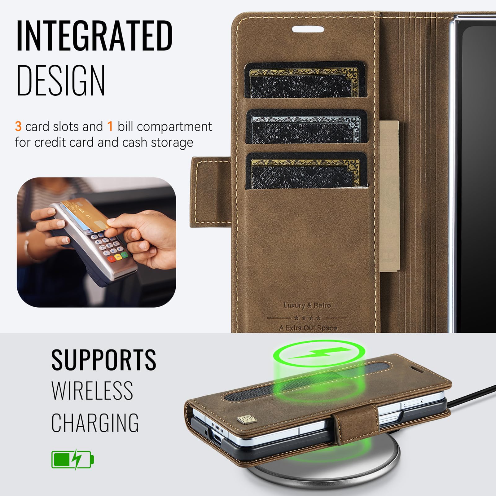 Ribalta Custodia Per Samsung Galaxy Z Fold 8 Ultra, Pelle Opaca Portacarte | Funzione Supporto con Portapenne Guscio Chiusura Magnetica Protezione Completa Affari Cover,Grigio,Fold 8 Ultra