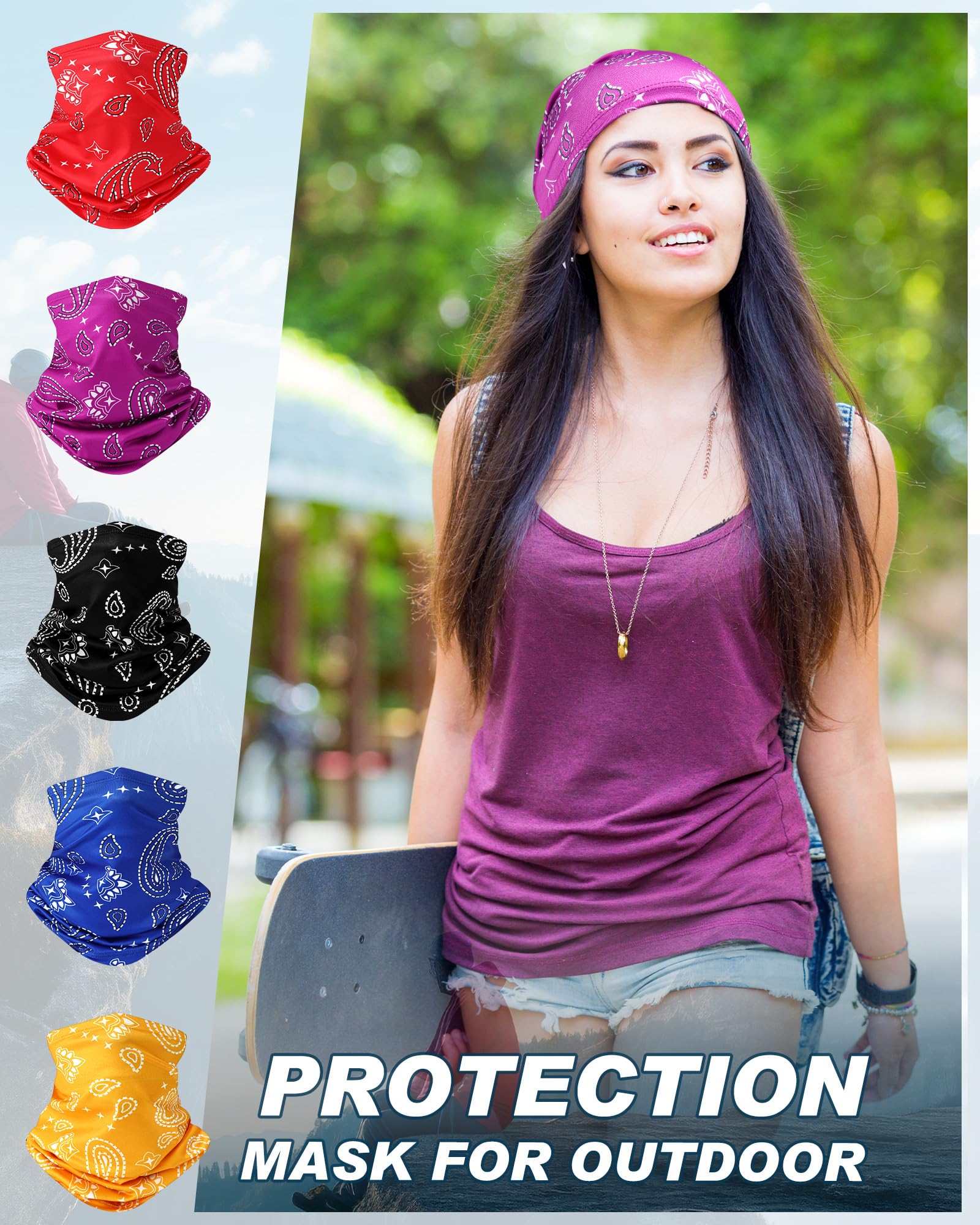 Cuffbow Paquete de 12 polainas para el cuello, máscara facial, pasamontañas para hombres y mujeres, polainas refrescantes para el cuello para verano, protección solar UV