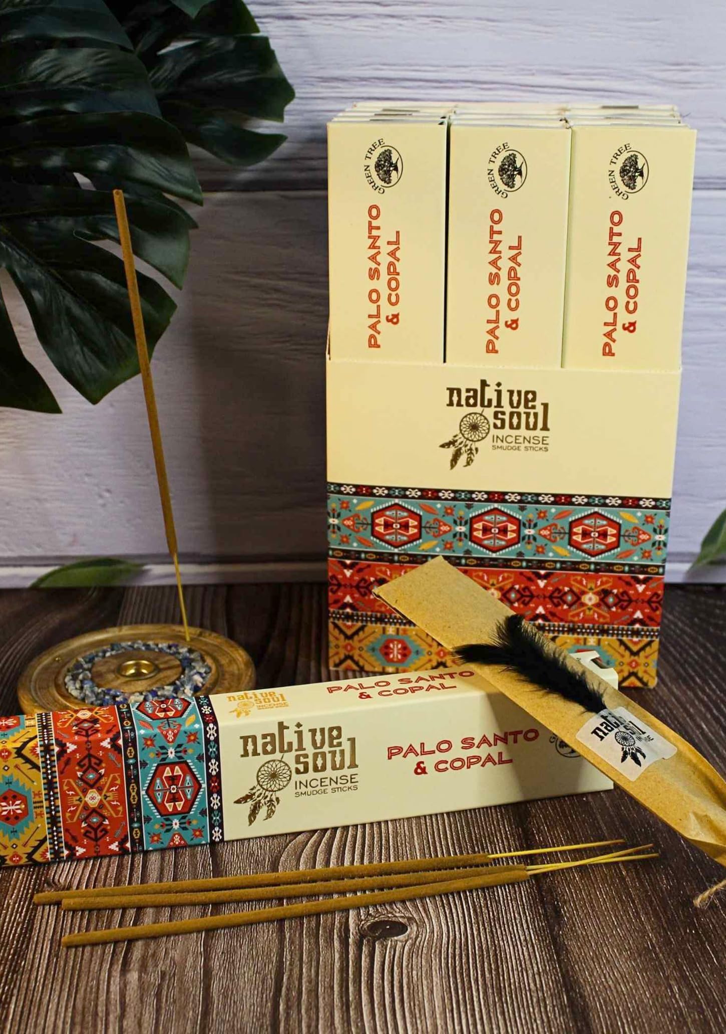 Native Soul Palo Santo & Copal Incense Sticks – Pack of 3 with JRose Incense Burner – Natural Smudging & Meditation for Purification & Relaxation – Long-Lasting Fragrance